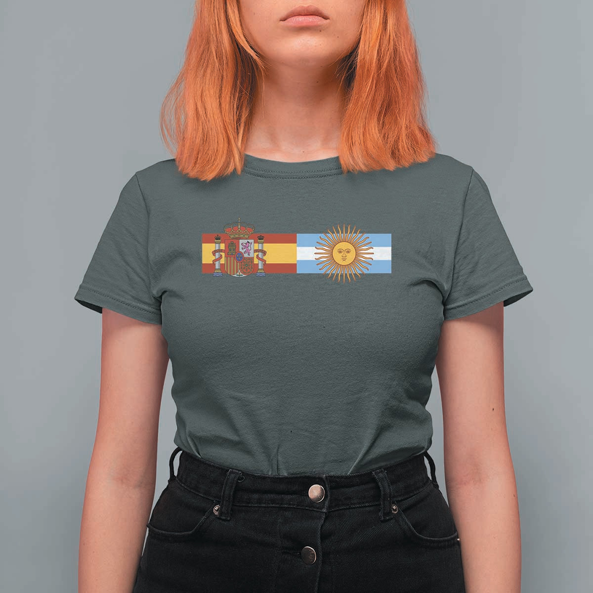 Spain Argentina Dual Flag Graphic T Shirt For Women Mixed Roots Spanish Argentine Heritage Pride Match Day