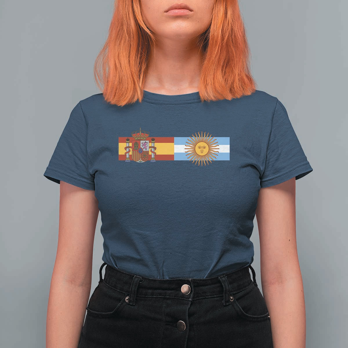 Spain Argentina Dual Flag Graphic T Shirt For Women Mixed Roots Spanish Argentine Heritage Pride Match Day