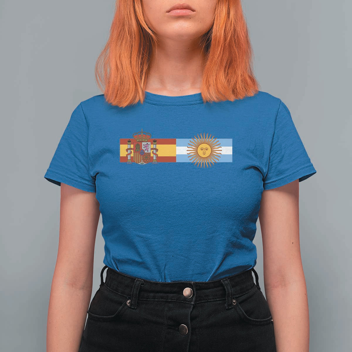 Spain Argentina Dual Flag Graphic T Shirt For Women Mixed Roots Spanish Argentine Heritage Pride Match Day