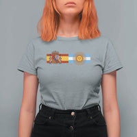 Spain Argentina Dual Flag Graphic T Shirt For Women Mixed Roots Spanish Argentine Heritage Pride Match Day