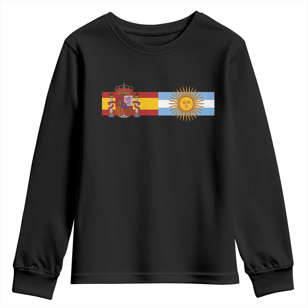 Spain Argentina Dual Flag Graphic Youth Sweatshirt Mixed Roots Spanish Argentine Heritage Pride Match Day