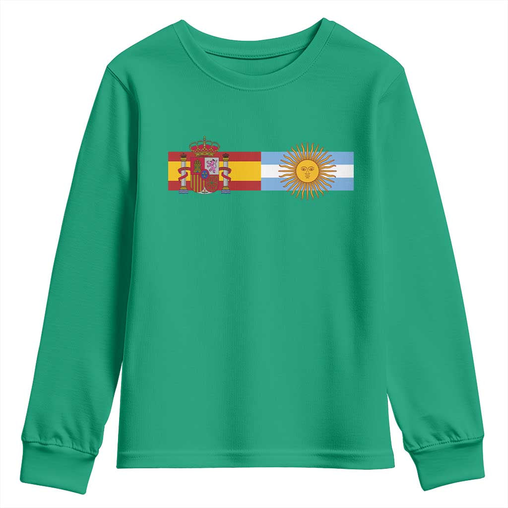 Spain Argentina Dual Flag Graphic Youth Sweatshirt Mixed Roots Spanish Argentine Heritage Pride Match Day
