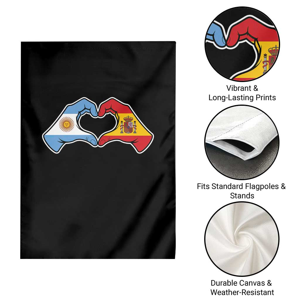 Argentina Spain Flag Heart Hands Graphic Garden Flag Argentine Spanish Mixed Roots Pride Dual Heritage Match Day