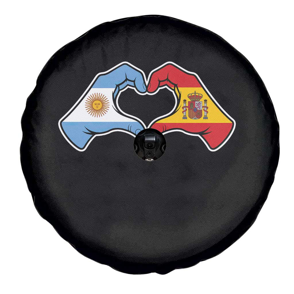 Argentina Spain Flag Heart Hands Graphic Spare Tire Cover Argentine Spanish Mixed Roots Pride Dual Heritage Match Day