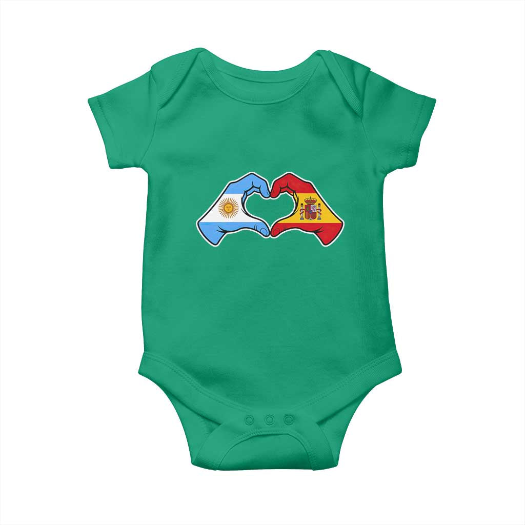 Argentina Spain Flag Heart Hands Graphic Baby Onesie Argentine Spanish Mixed Roots Pride Dual Heritage Match Day