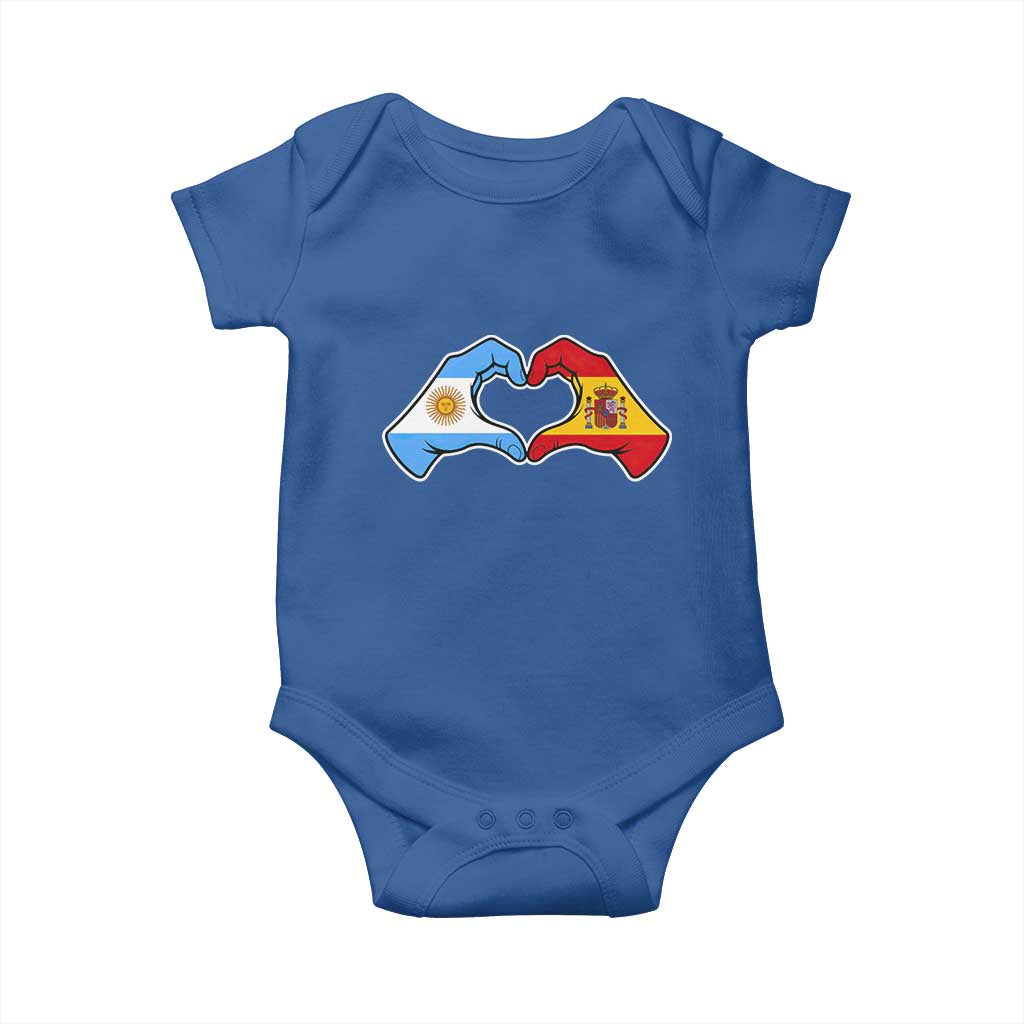 Argentina Spain Flag Heart Hands Graphic Baby Onesie Argentine Spanish Mixed Roots Pride Dual Heritage Match Day