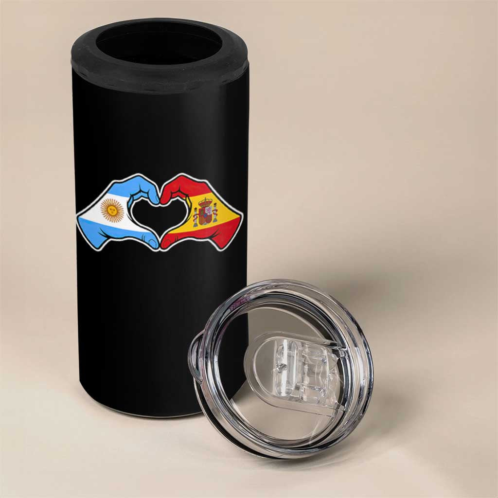 Argentina Spain Flag Heart Hands Graphic 4 in 1 Can Cooler Tumbler Argentine Spanish Mixed Roots Pride Dual Heritage Match Day