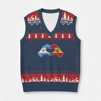 Argentina Spain Flag Heart Hands Graphic V-Neck Knit Sweater Vest Argentine Spanish Mixed Roots Pride Dual Heritage Match Day