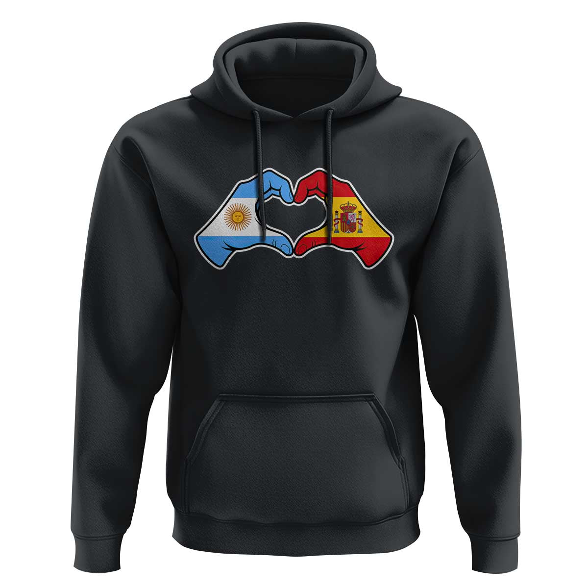 Argentina Spain Flag Heart Hands Graphic Hoodie Argentine Spanish Mixed Roots Pride Dual Heritage Match Day