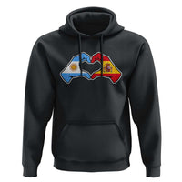 Argentina Spain Flag Heart Hands Graphic Hoodie Argentine Spanish Mixed Roots Pride Dual Heritage Match Day