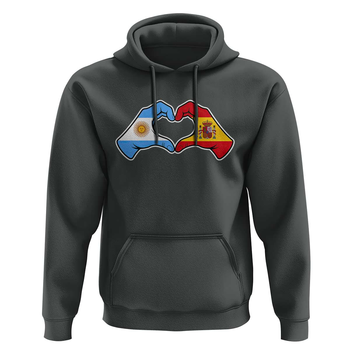 Argentina Spain Flag Heart Hands Graphic Hoodie Argentine Spanish Mixed Roots Pride Dual Heritage Match Day