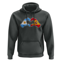 Argentina Spain Flag Heart Hands Graphic Hoodie Argentine Spanish Mixed Roots Pride Dual Heritage Match Day