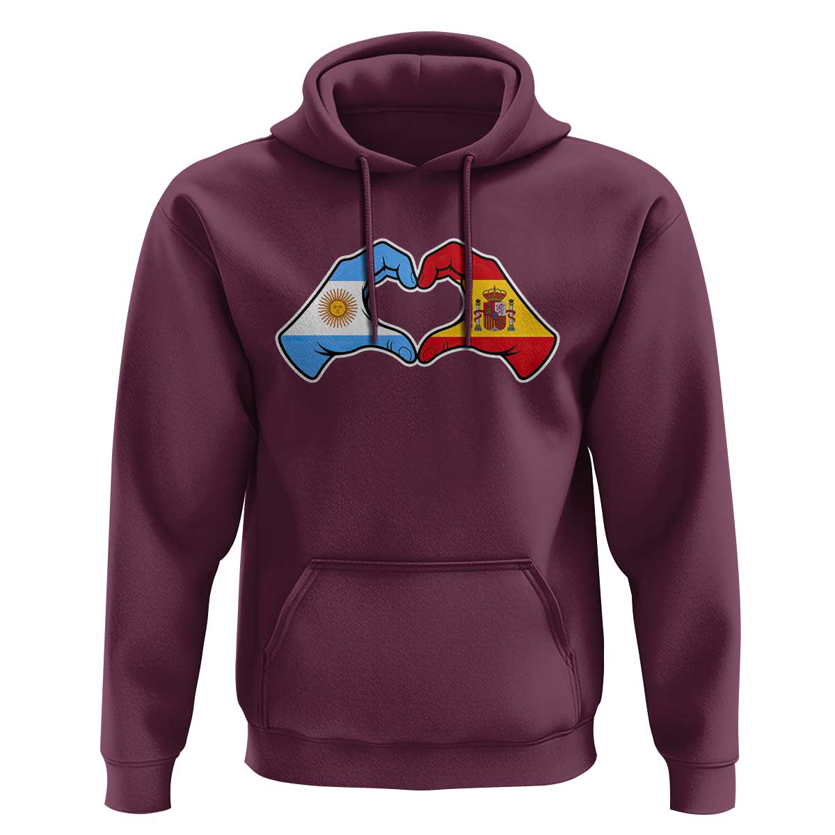 Argentina Spain Flag Heart Hands Graphic Hoodie Argentine Spanish Mixed Roots Pride Dual Heritage Match Day