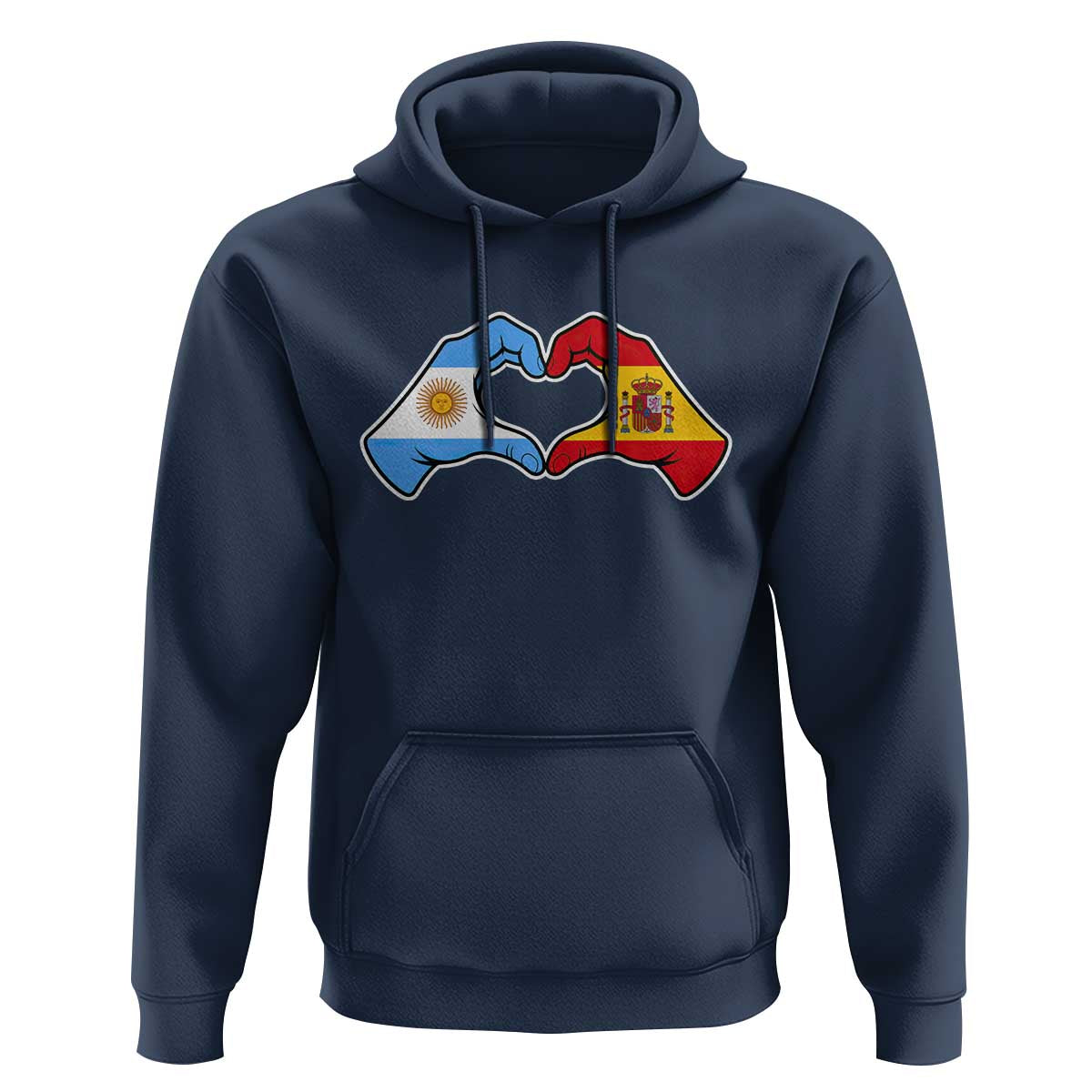 Argentina Spain Flag Heart Hands Graphic Hoodie Argentine Spanish Mixed Roots Pride Dual Heritage Match Day