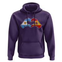 Argentina Spain Flag Heart Hands Graphic Hoodie Argentine Spanish Mixed Roots Pride Dual Heritage Match Day