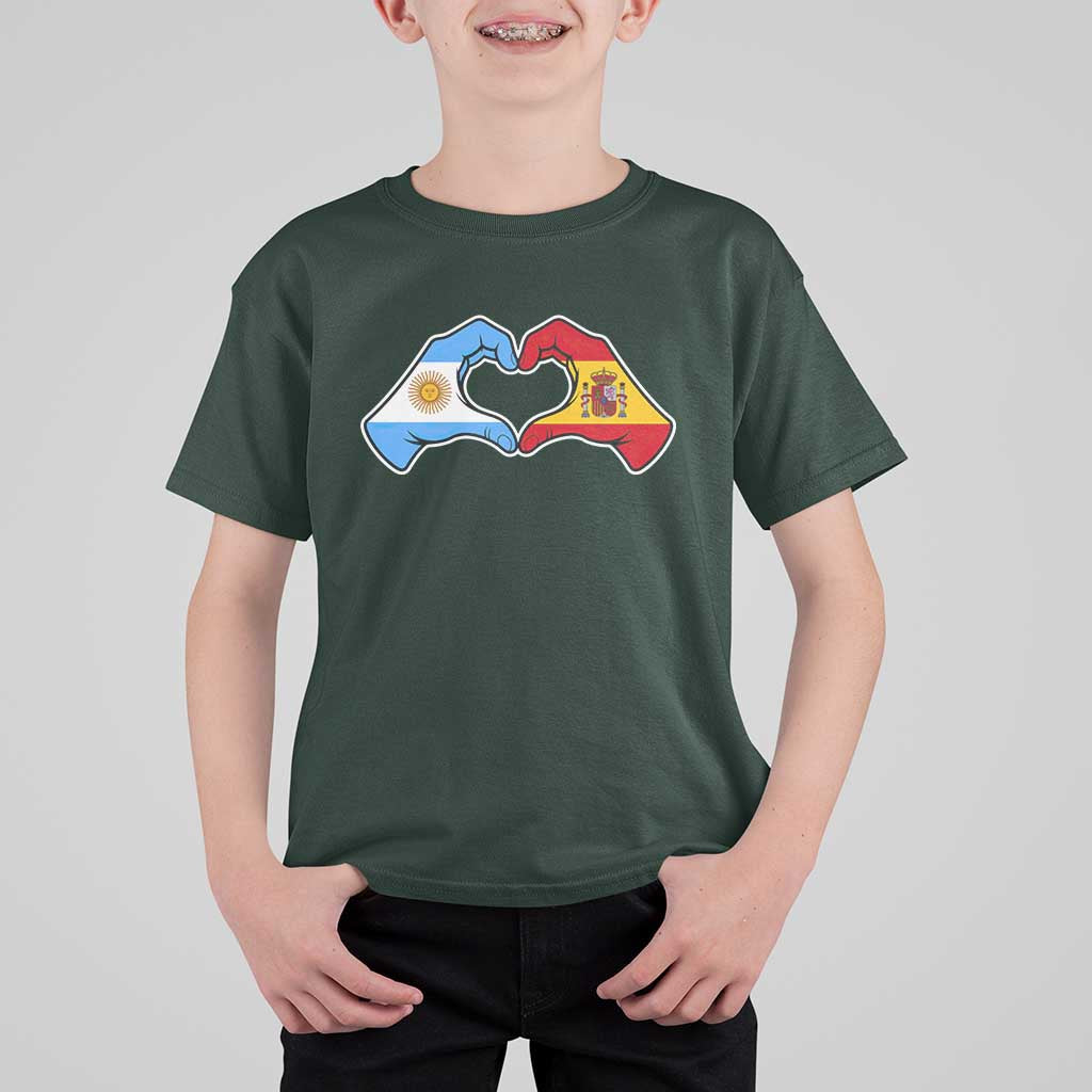 Argentina Spain Flag Heart Hands Graphic T Shirt For Kid Argentine Spanish Mixed Roots Pride Dual Heritage Match Day