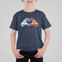 Argentina Spain Flag Heart Hands Graphic T Shirt For Kid Argentine Spanish Mixed Roots Pride Dual Heritage Match Day