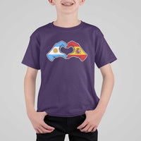 Argentina Spain Flag Heart Hands Graphic T Shirt For Kid Argentine Spanish Mixed Roots Pride Dual Heritage Match Day