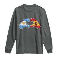 Argentina Spain Flag Heart Hands Graphic Long Sleeve Shirt Argentine Spanish Mixed Roots Pride Dual Heritage Match Day