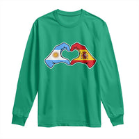 Argentina Spain Flag Heart Hands Graphic Long Sleeve Shirt Argentine Spanish Mixed Roots Pride Dual Heritage Match Day