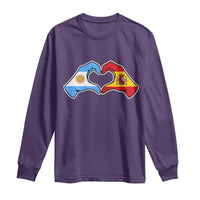 Argentina Spain Flag Heart Hands Graphic Long Sleeve Shirt Argentine Spanish Mixed Roots Pride Dual Heritage Match Day