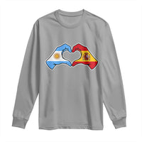Argentina Spain Flag Heart Hands Graphic Long Sleeve Shirt Argentine Spanish Mixed Roots Pride Dual Heritage Match Day