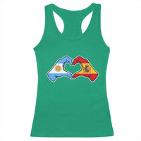 Argentina Spain Flag Heart Hands Graphic Racerback Tank Top Argentine Spanish Mixed Roots Pride Dual Heritage Match Day