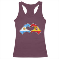 Argentina Spain Flag Heart Hands Graphic Racerback Tank Top Argentine Spanish Mixed Roots Pride Dual Heritage Match Day