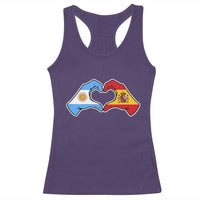 Argentina Spain Flag Heart Hands Graphic Racerback Tank Top Argentine Spanish Mixed Roots Pride Dual Heritage Match Day