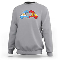 Argentina Spain Flag Heart Hands Graphic Sweatshirt Argentine Spanish Mixed Roots Pride Dual Heritage Match Day