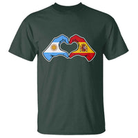 Argentina Spain Flag Heart Hands Graphic T Shirt Argentine Spanish Mixed Roots Pride Dual Heritage Match Day
