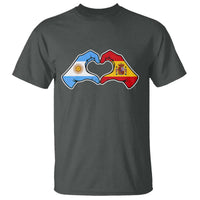 Argentina Spain Flag Heart Hands Graphic T Shirt Argentine Spanish Mixed Roots Pride Dual Heritage Match Day