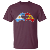 Argentina Spain Flag Heart Hands Graphic T Shirt Argentine Spanish Mixed Roots Pride Dual Heritage Match Day