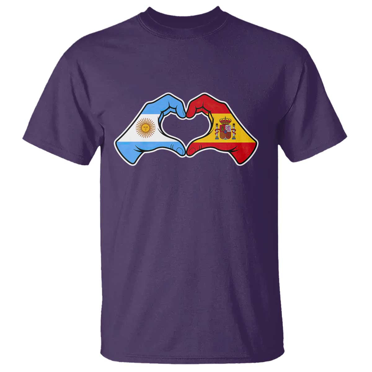 Argentina Spain Flag Heart Hands Graphic T Shirt Argentine Spanish Mixed Roots Pride Dual Heritage Match Day