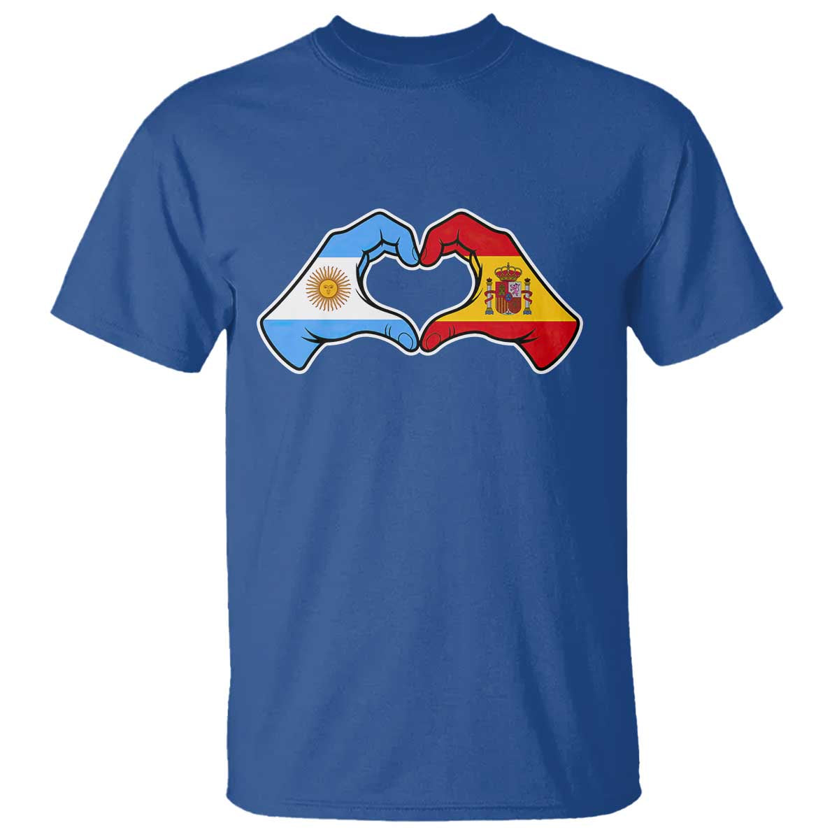 Argentina Spain Flag Heart Hands Graphic T Shirt Argentine Spanish Mixed Roots Pride Dual Heritage Match Day