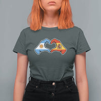 Argentina Spain Flag Heart Hands Graphic T Shirt For Women Argentine Spanish Mixed Roots Pride Dual Heritage Match Day