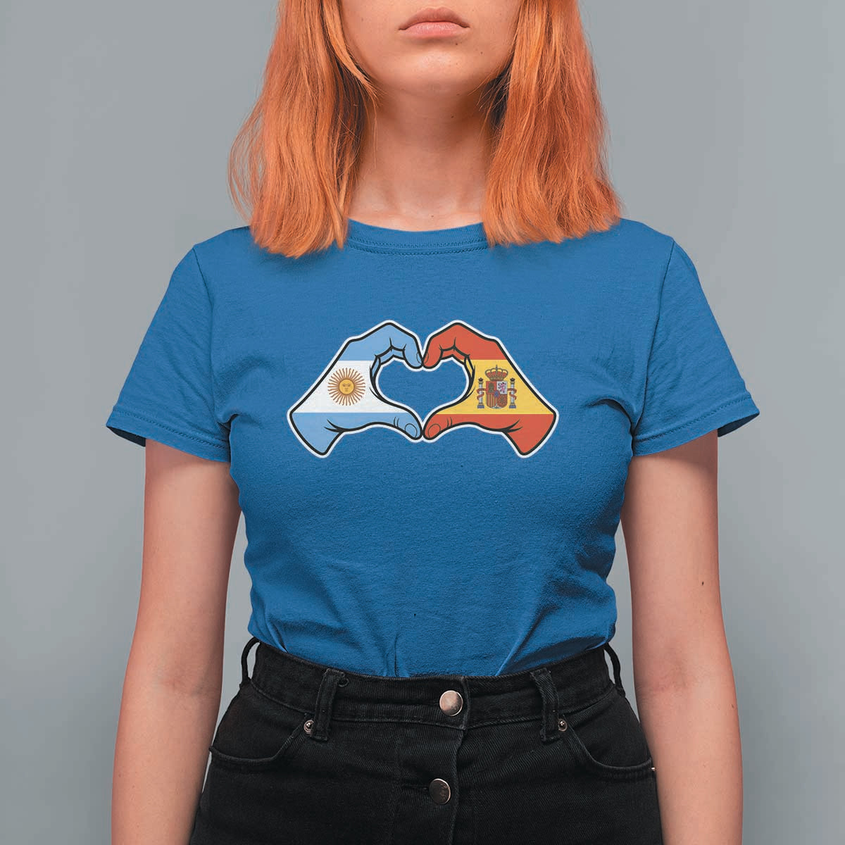 Argentina Spain Flag Heart Hands Graphic T Shirt For Women Argentine Spanish Mixed Roots Pride Dual Heritage Match Day