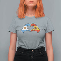 Argentina Spain Flag Heart Hands Graphic T Shirt For Women Argentine Spanish Mixed Roots Pride Dual Heritage Match Day