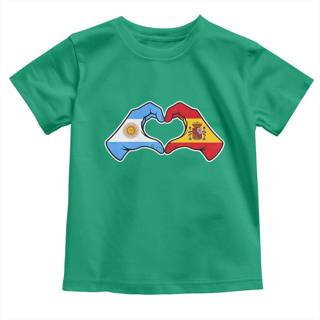 Argentina Spain Flag Heart Hands Graphic Toddler T Shirt Argentine Spanish Mixed Roots Pride Dual Heritage Match Day
