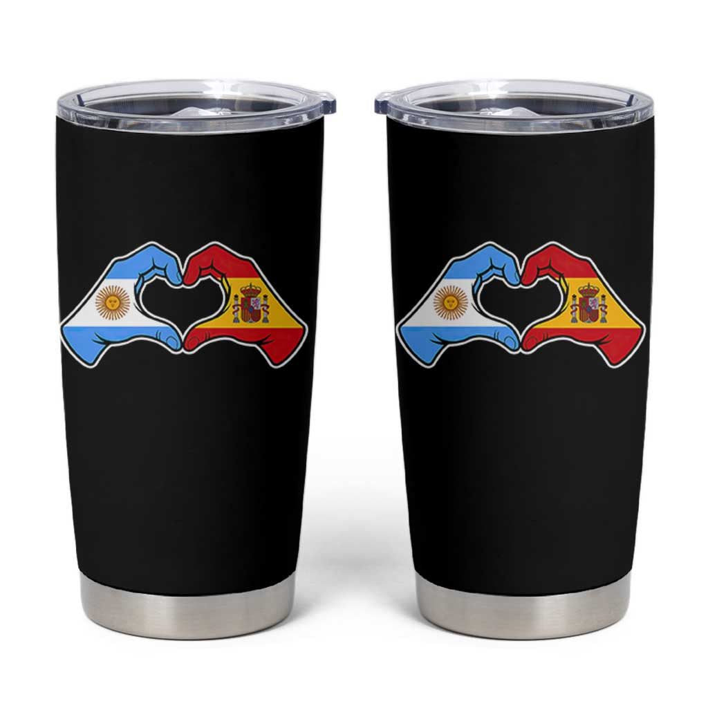 Argentina Spain Flag Heart Hands Graphic Tumbler Cup Argentine Spanish Mixed Roots Pride Dual Heritage Match Day