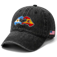 Argentina Spain Flag Heart Hands Graphic Washed Cotton Baseball Cap Argentine Spanish Mixed Roots Pride Dual Heritage Match Day