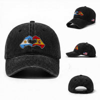 Argentina Spain Flag Heart Hands Graphic Washed Cotton Baseball Cap Argentine Spanish Mixed Roots Pride Dual Heritage Match Day