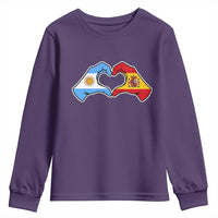 Argentina Spain Flag Heart Hands Graphic Youth Sweatshirt Argentine Spanish Mixed Roots Pride Dual Heritage Match Day