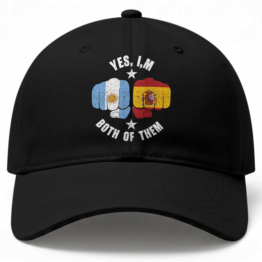 Yes Im Both Of Them Argentina Spain Fist Bump Graphic Baseball Cap Proud Spanish Argentine Dual Heritage Pride Match Day