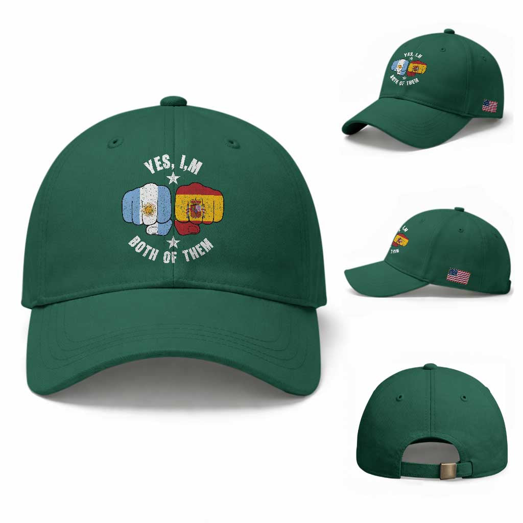 Yes Im Both Of Them Argentina Spain Fist Bump Graphic Baseball Cap Proud Spanish Argentine Dual Heritage Pride Match Day