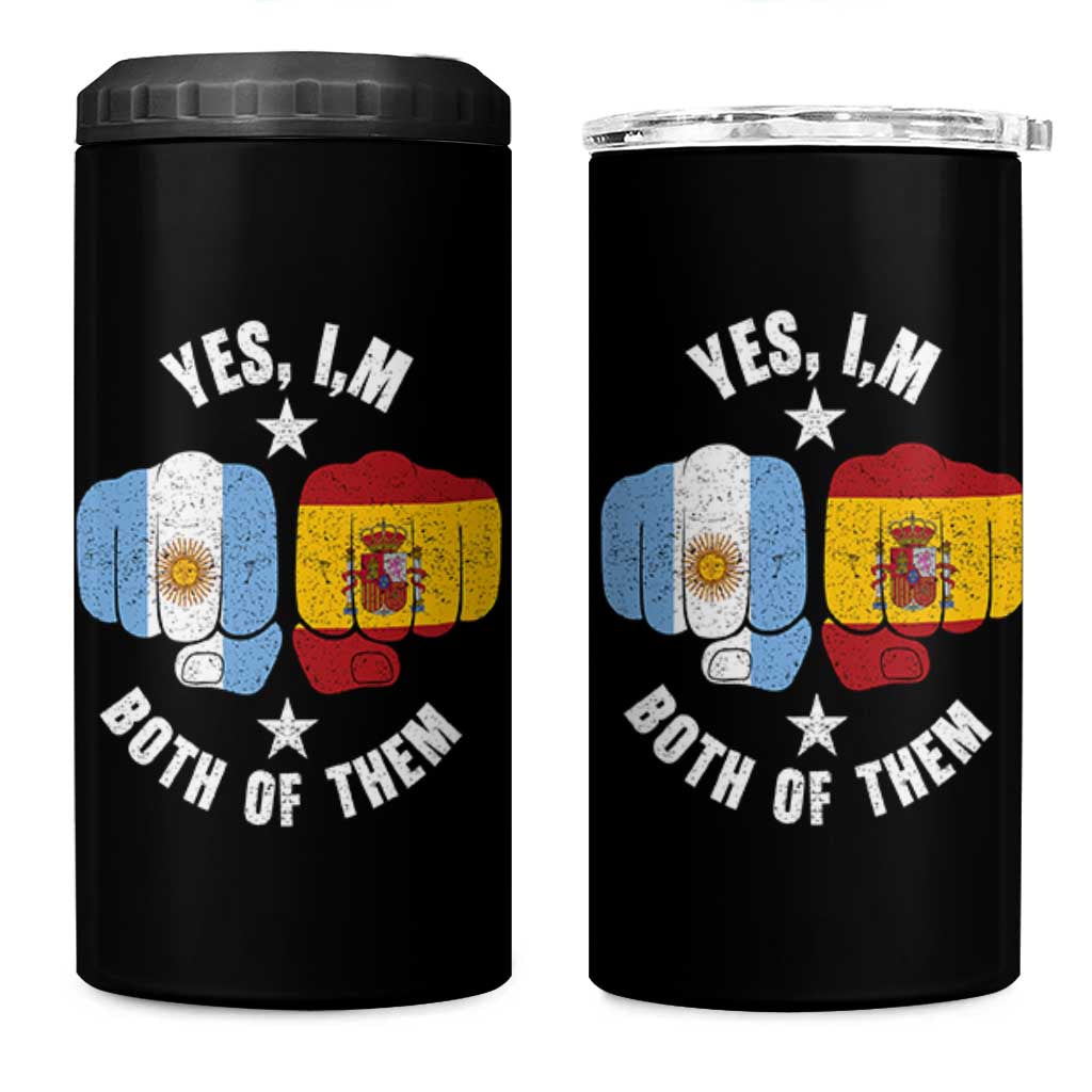 Yes Im Both Of Them Argentina Spain Fist Bump Graphic 4 in 1 Can Cooler Tumbler Proud Spanish Argentine Dual Heritage Pride Match Day