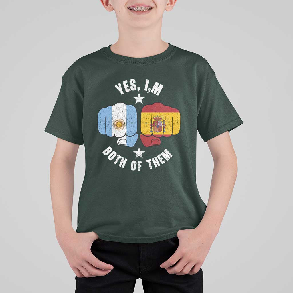 Yes Im Both Of Them Argentina Spain Fist Bump Graphic T Shirt For Kid Proud Spanish Argentine Dual Heritage Pride Match Day