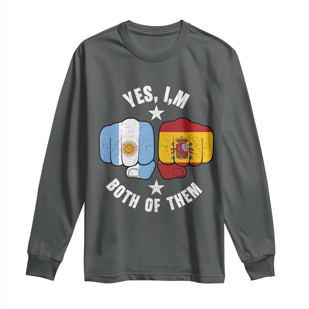 Yes Im Both Of Them Argentina Spain Fist Bump Graphic Long Sleeve Shirt Proud Spanish Argentine Dual Heritage Pride Match Day