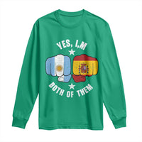 Yes Im Both Of Them Argentina Spain Fist Bump Graphic Long Sleeve Shirt Proud Spanish Argentine Dual Heritage Pride Match Day