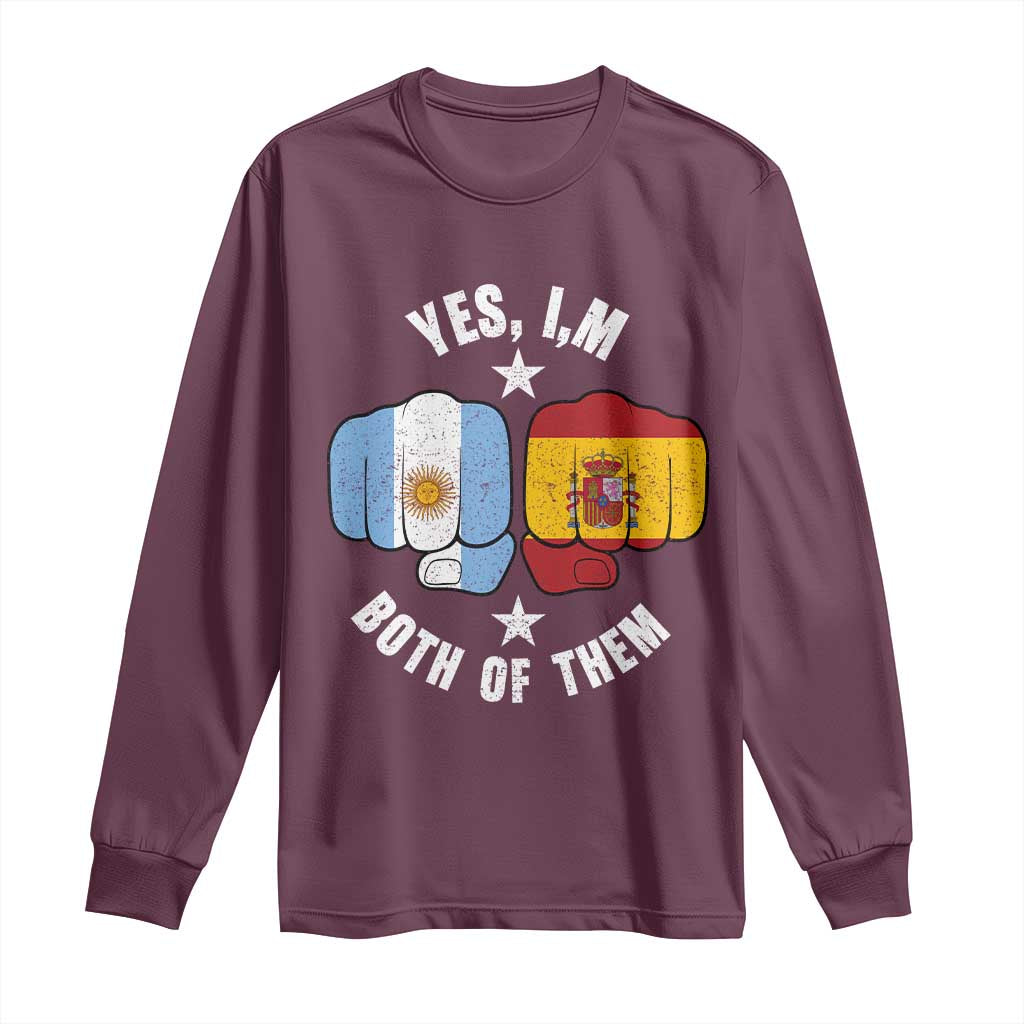 Yes Im Both Of Them Argentina Spain Fist Bump Graphic Long Sleeve Shirt Proud Spanish Argentine Dual Heritage Pride Match Day